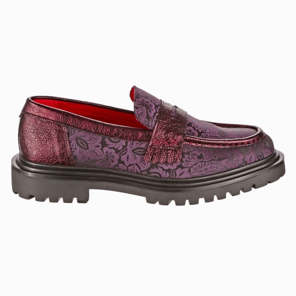 NWT Irregular Choice Vernon Burgundy Brocade Loafers, Size 41 / 10 - Picture 2 of 6